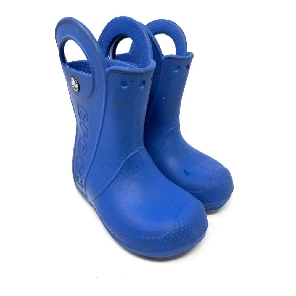 Crocs Kids Handle It Rain Boots Blue Waterproof Pull On Shoes C10 Size 10